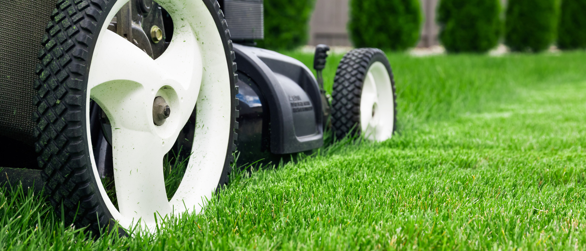 A lawnmower performing gardening and lawn care services.